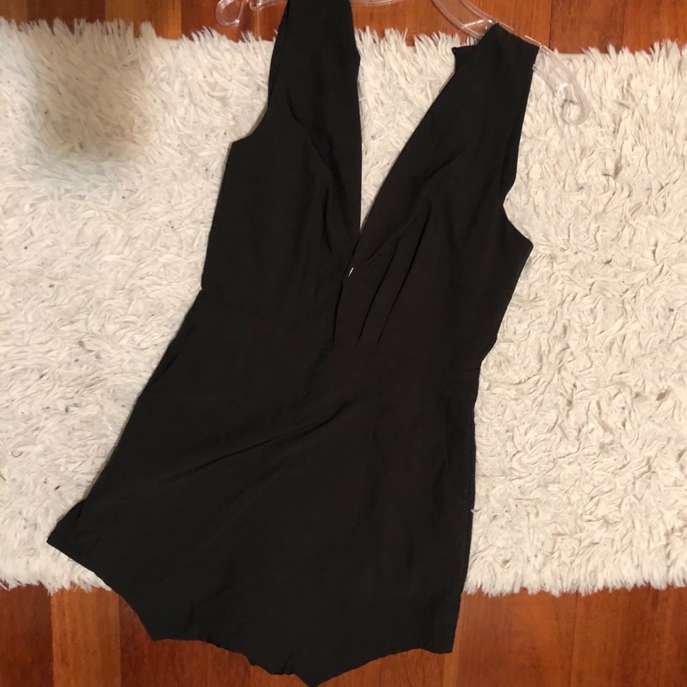 TOBI: black low cut wrap romper